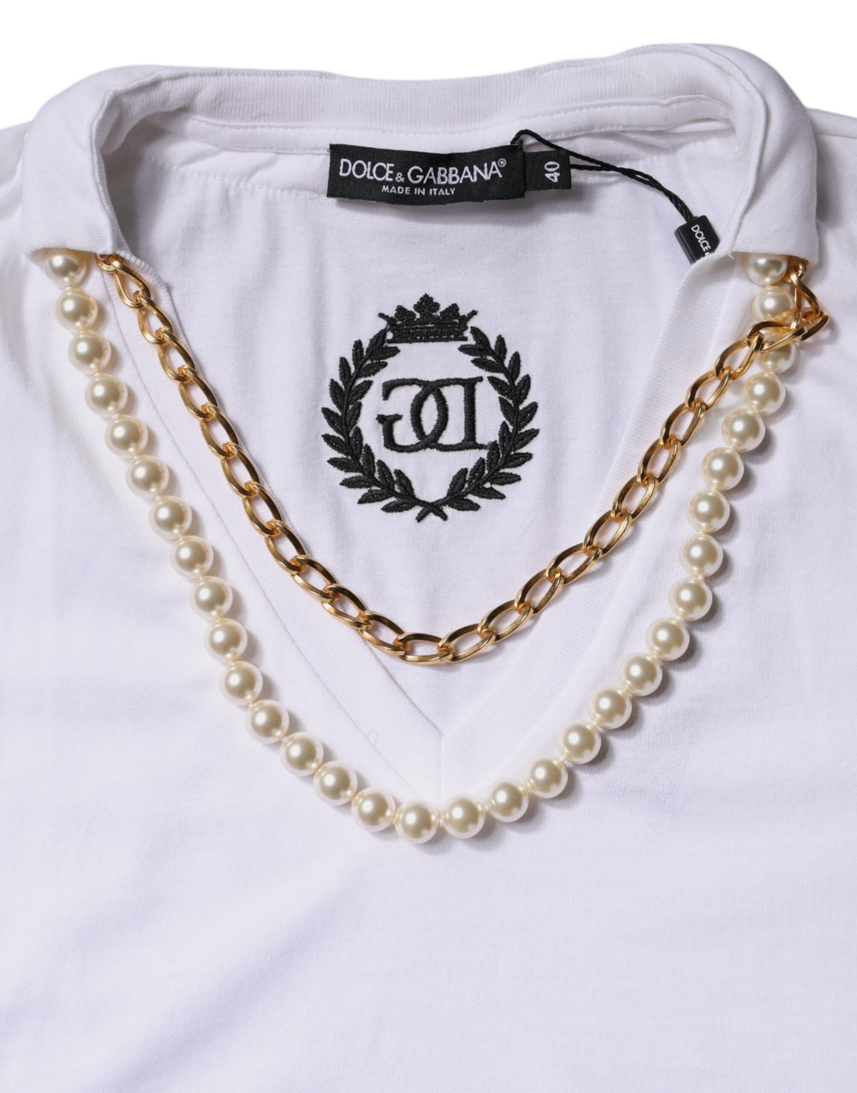White Necklace Cotton Short Sleeve T-shirt