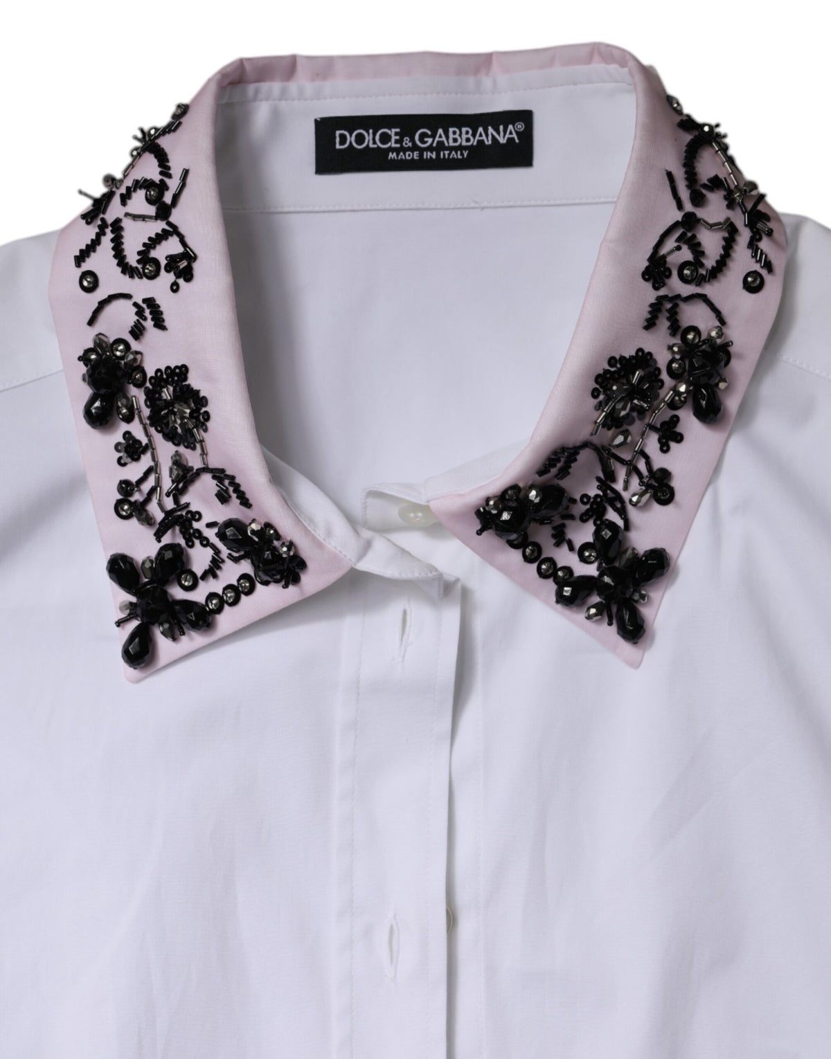 White Embellished Collared Dress Shirt Top