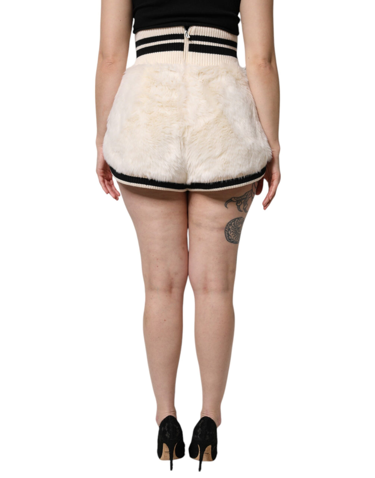 White Faux Fur High Waisted Hot Pants Short