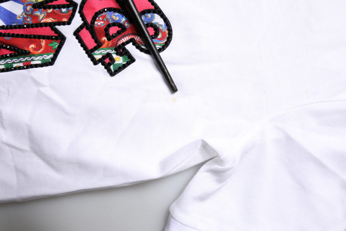 White Cotton Logo Print Round Neck T-shirt