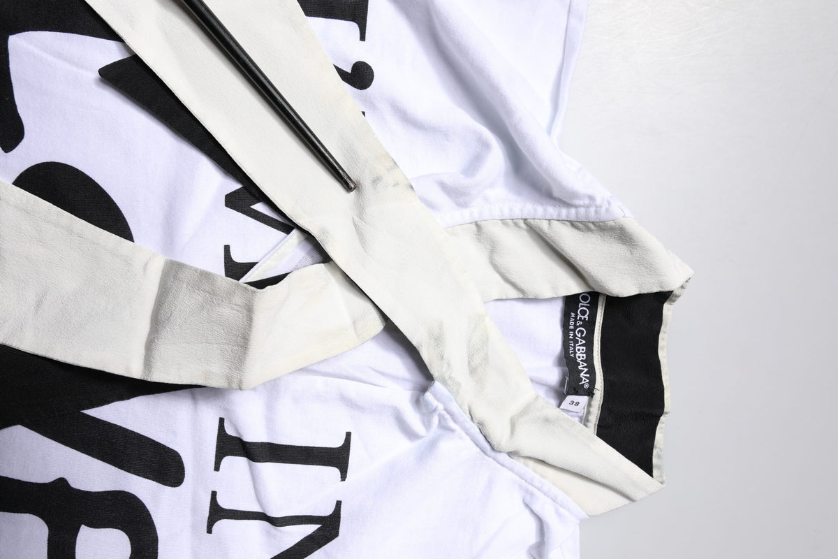 White Cotton Silk Blend Ascot Collar T-shirt