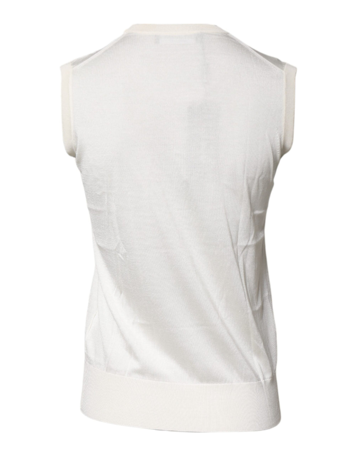 Cream Sleeveless Silk Round Neck Tank Top