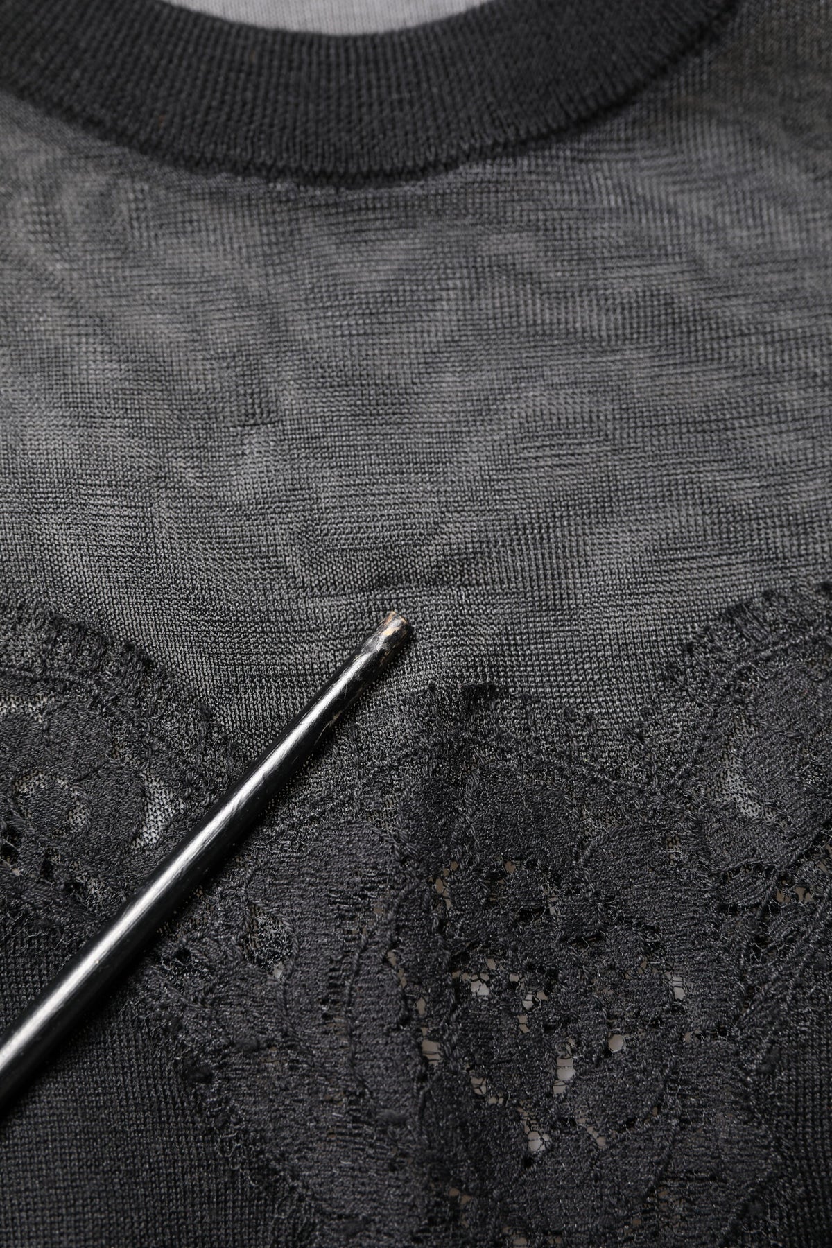 Black Lace Sheer Crew Neck Sleeveless Top