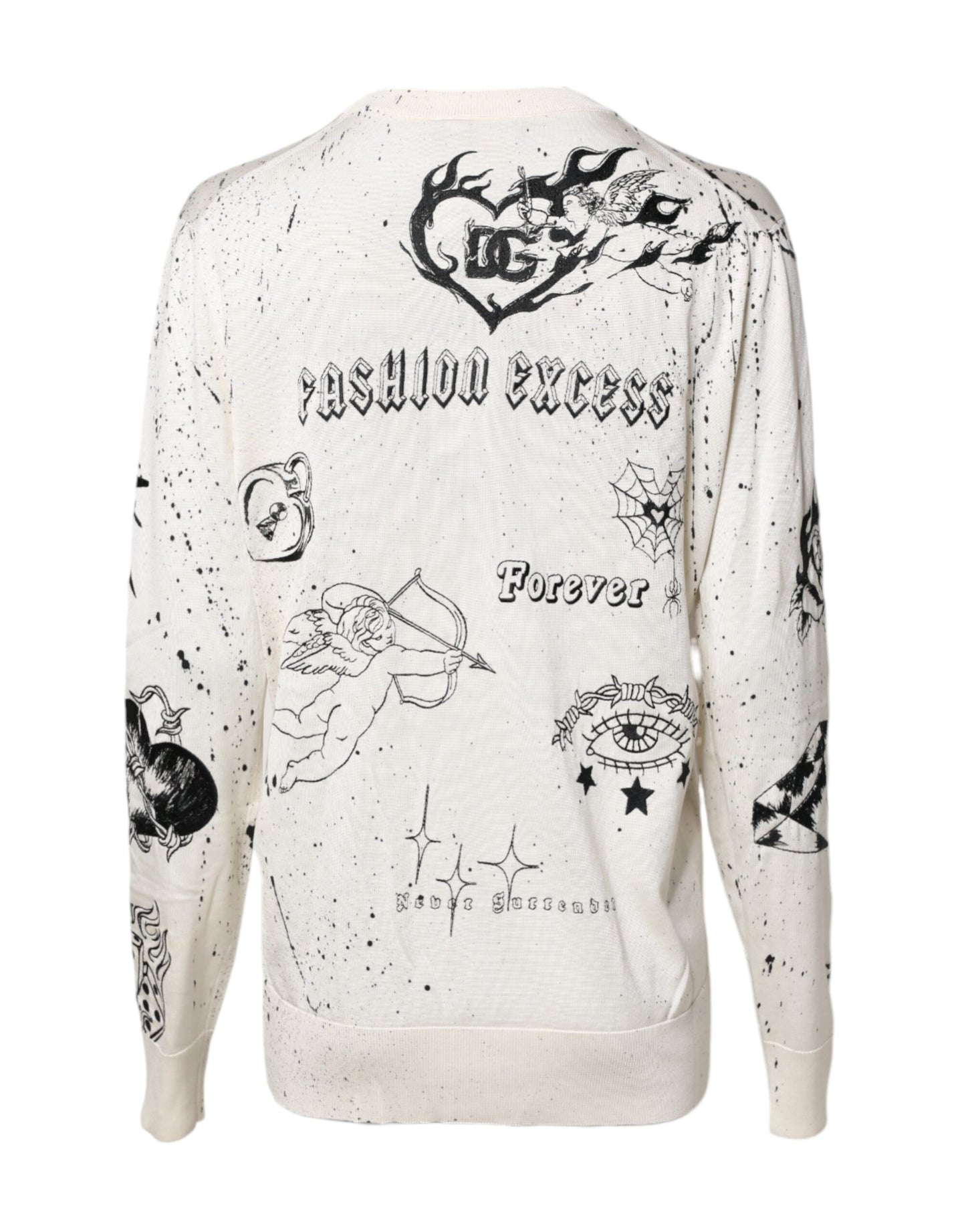 White Logo Angel Print Women Pullover Sweater