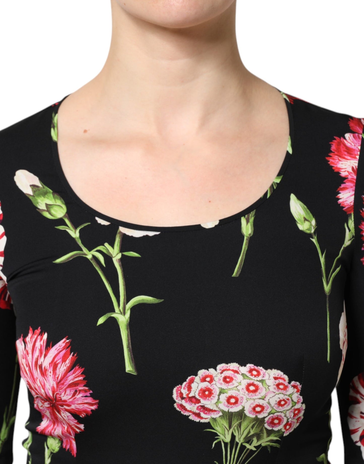 Black Floral Long Sleeve Women Blouse Top