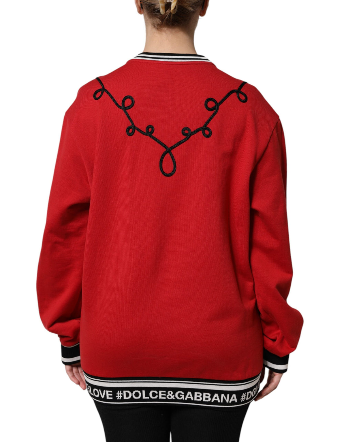 Red Cotton Queen Sequined Pullover Sweater