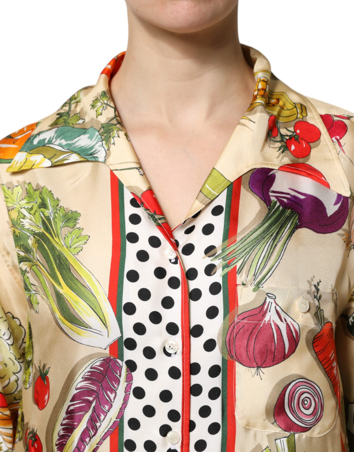 Multicolor Vegetables Silk Long Sleeves Top