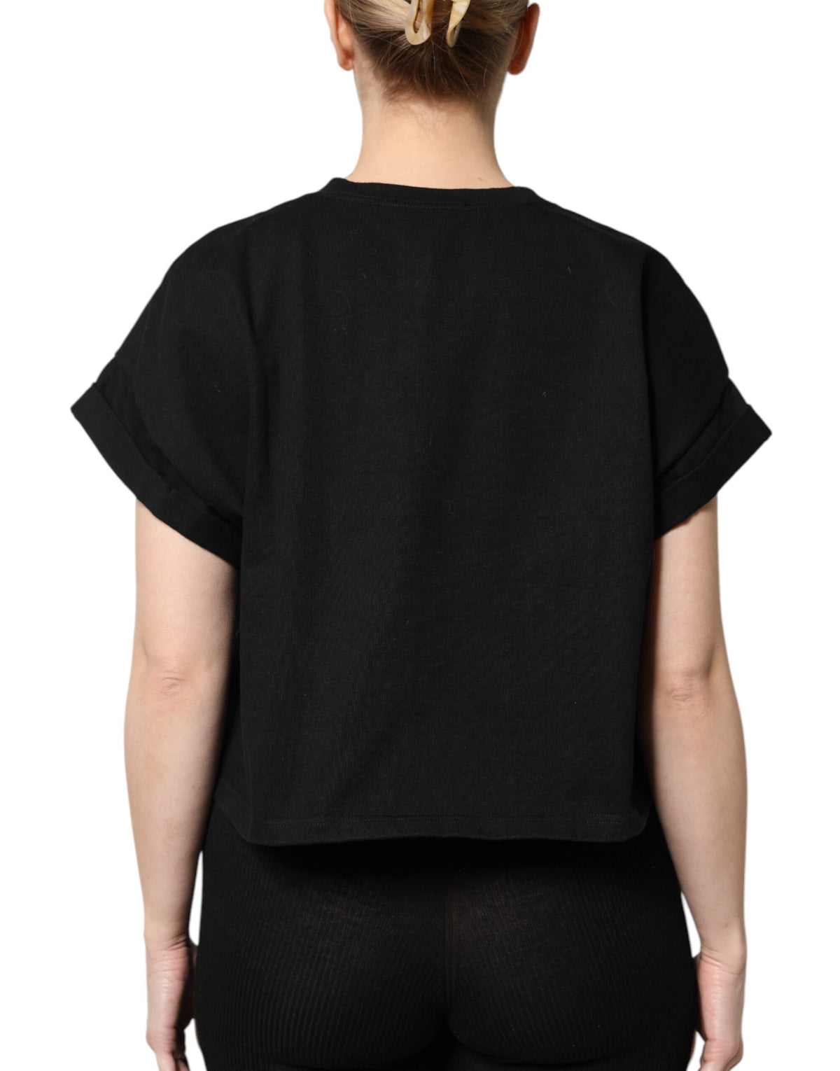 Black Cotton Printed Short Sleeves T-shirt