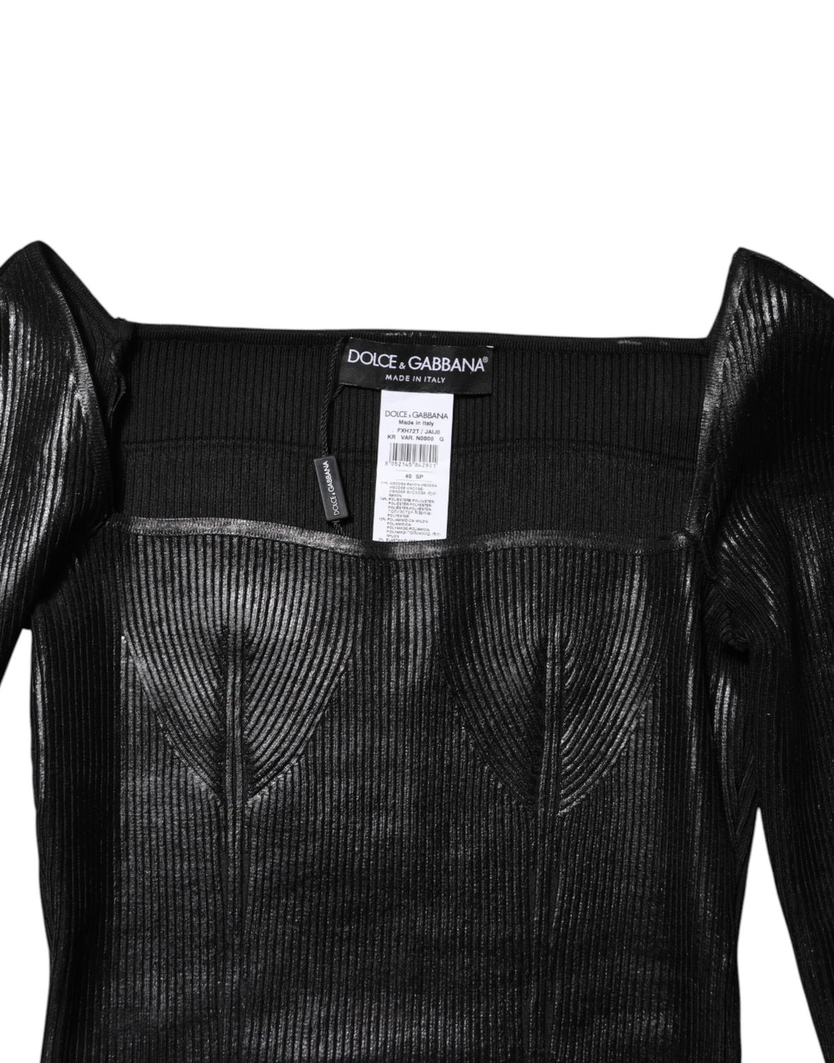 Black Viscose Long Sleeves Fitted Blouse Top