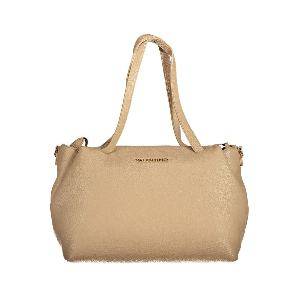 Beige Polyurethane Women's Bag with Adjustable Shoulder Strap