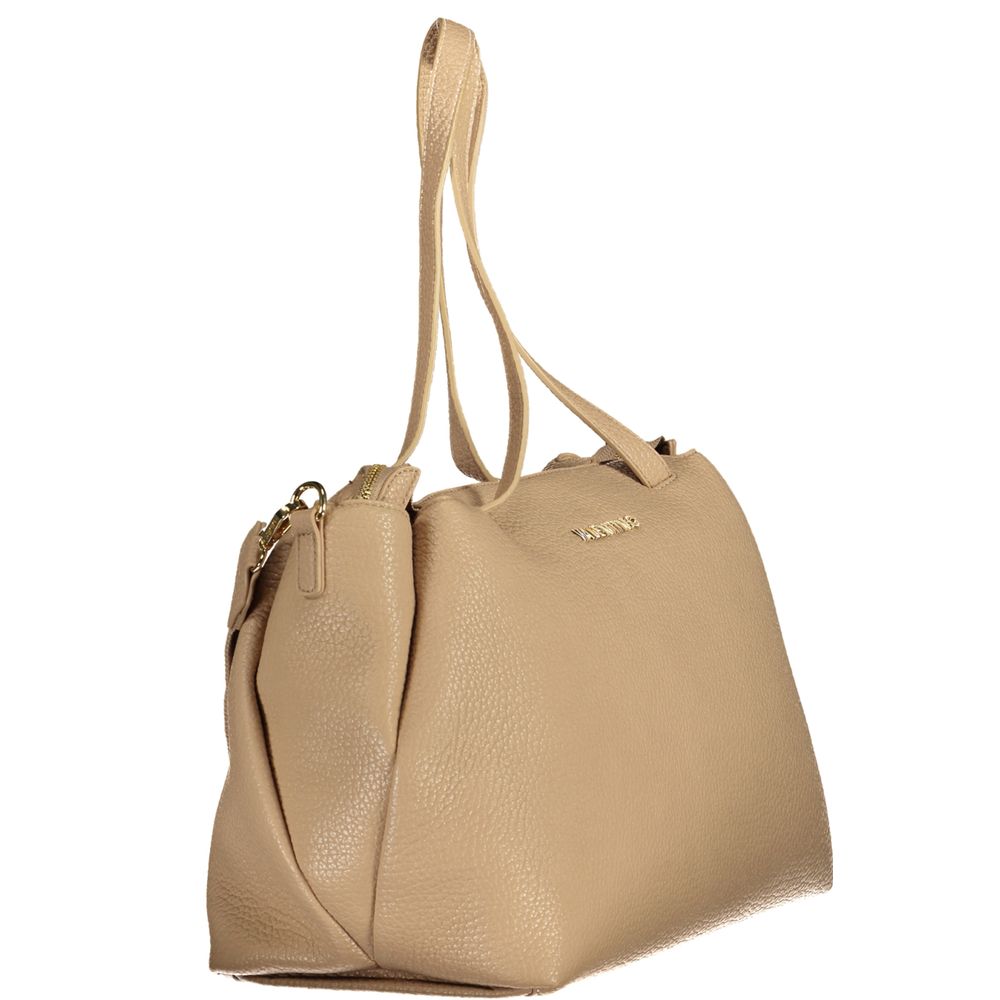 Beige Polyurethane Women's Bag with Adjustable Shoulder Strap