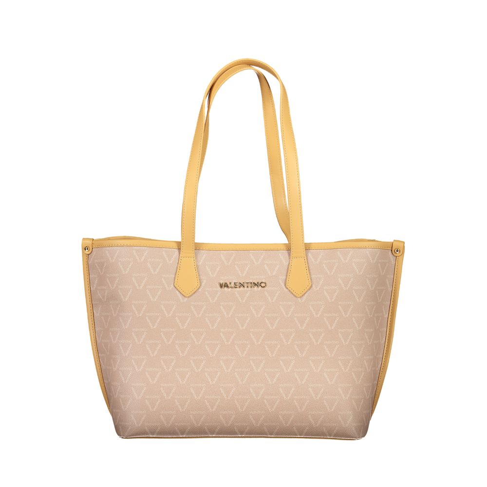 Beige Polyurethane Women's Bag with Central Pocket and Zip Closure