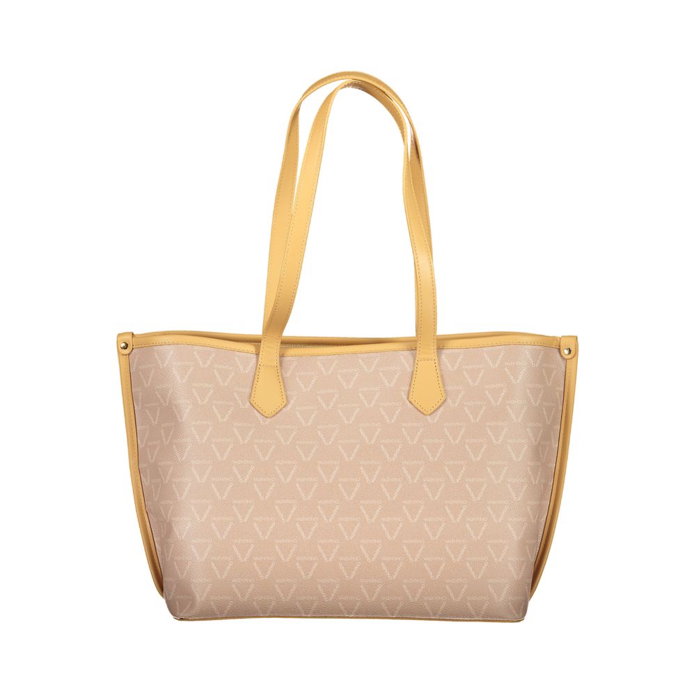 Beige Polyurethane Women's Bag with Central Pocket and Zip Closure