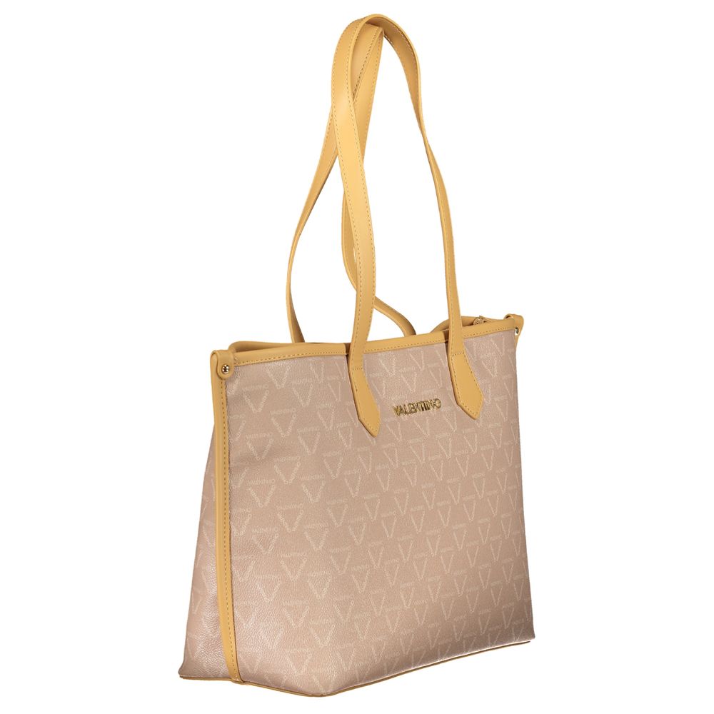 Beige Polyurethane Women's Bag with Central Pocket and Zip Closure