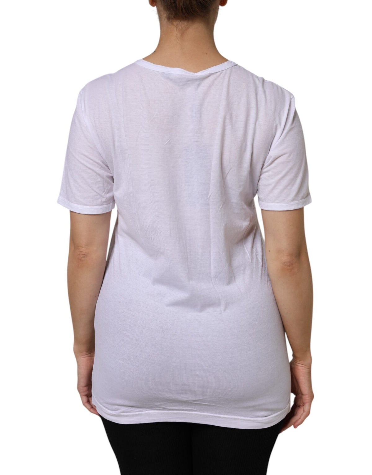 White Cotton Short Sleeves V-Neck Top T-shirt