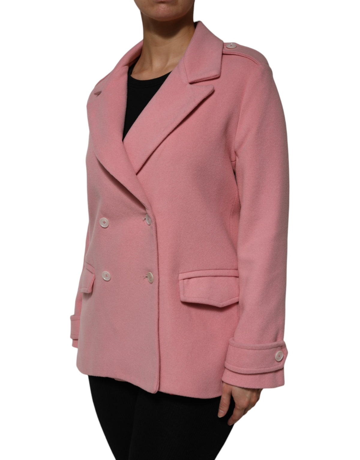 Pink Wool Double Breasted Blazer Coat Jacket