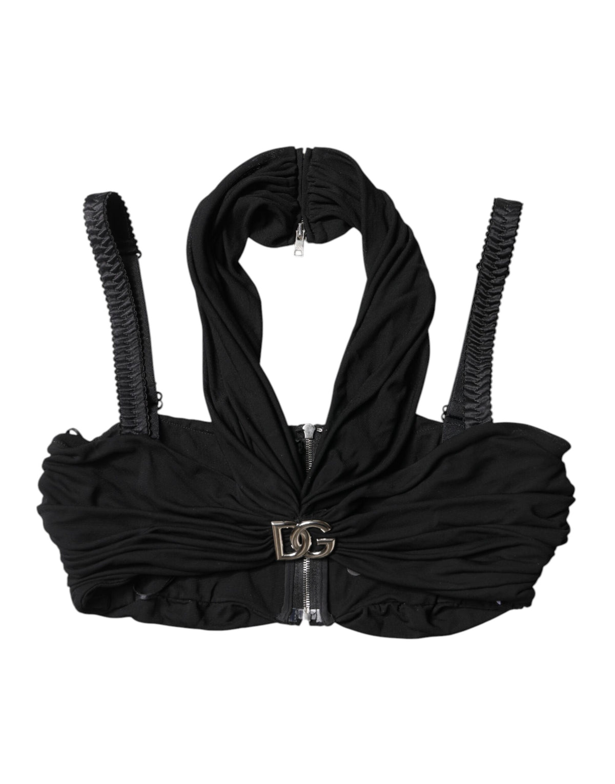 Black Cropped Viscose Halter Bustier Top