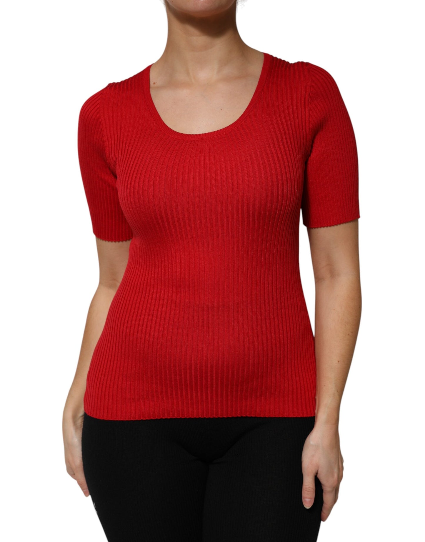 Red Round Neck Short Sleeves Pullover Top