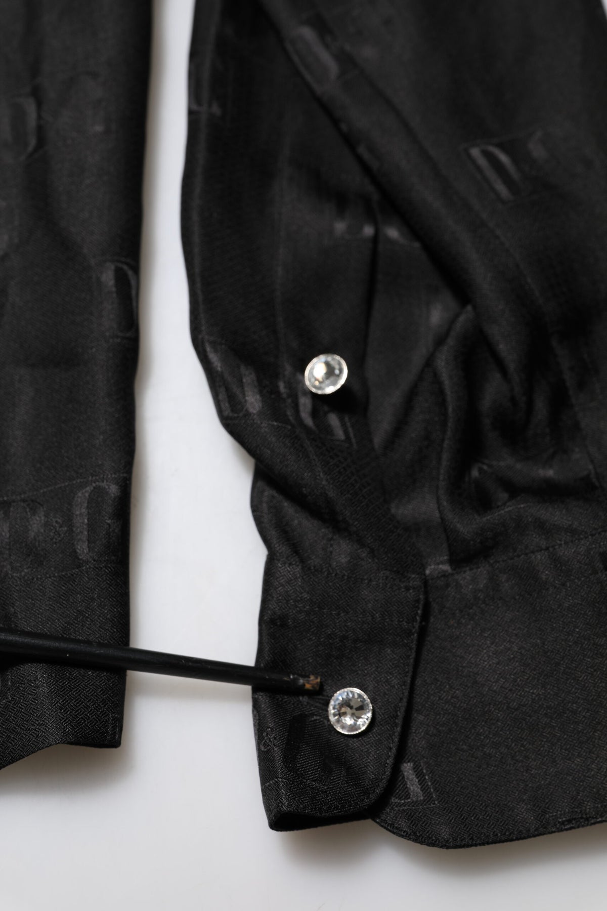 Black Silk DG Embroidery Long Sleeves Top