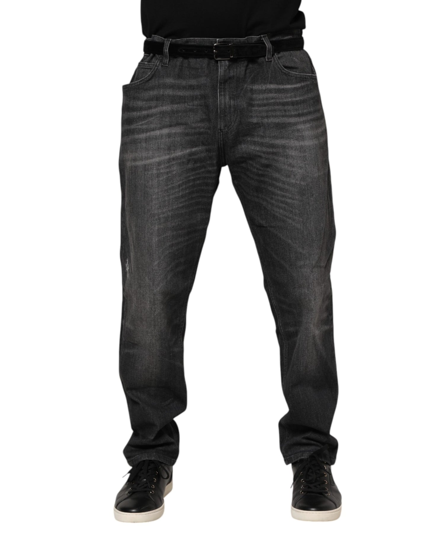 Gray Washed Cotton Loose Denim Jeans