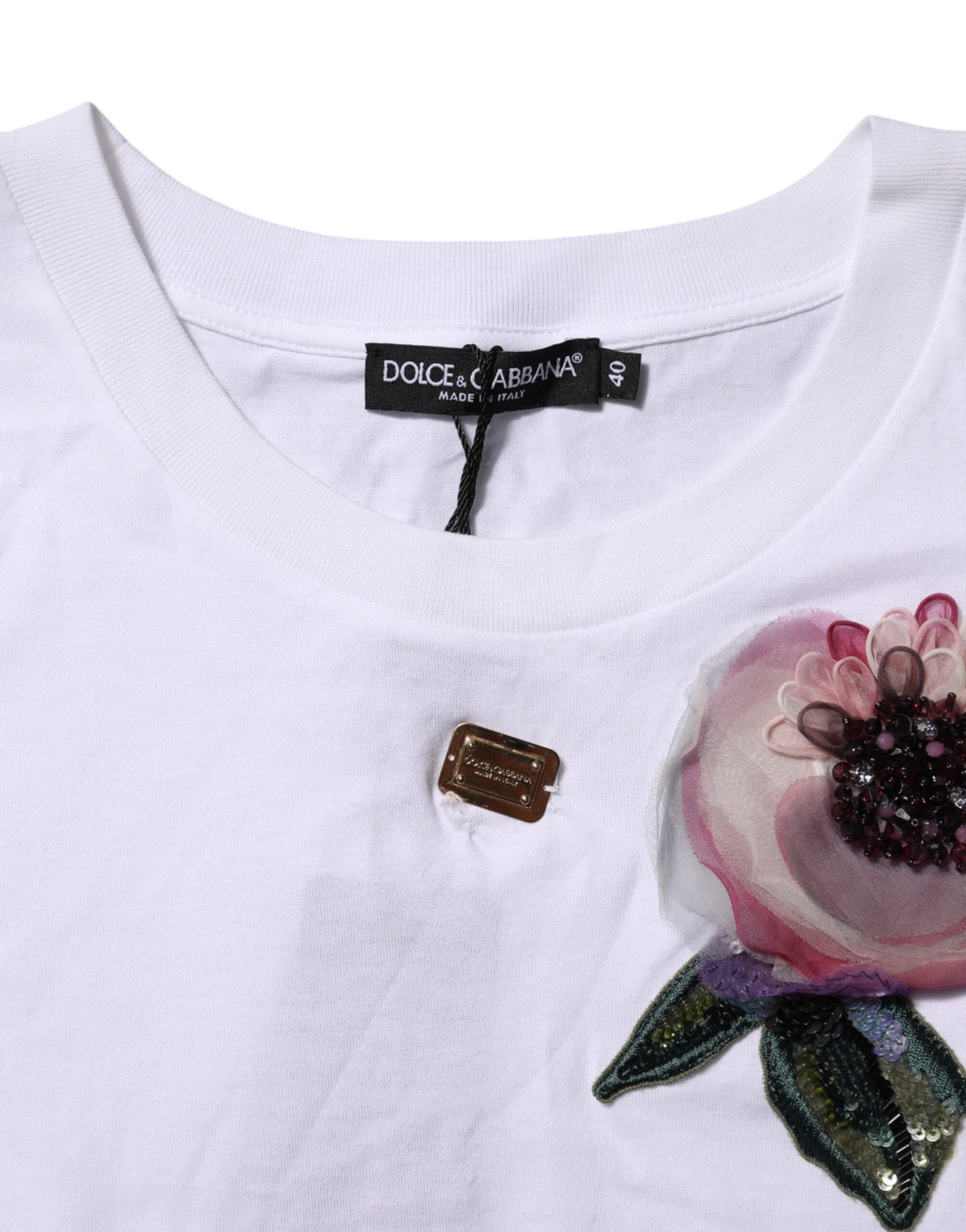 White Floral Lace DG Detailing Cropped T-shirt