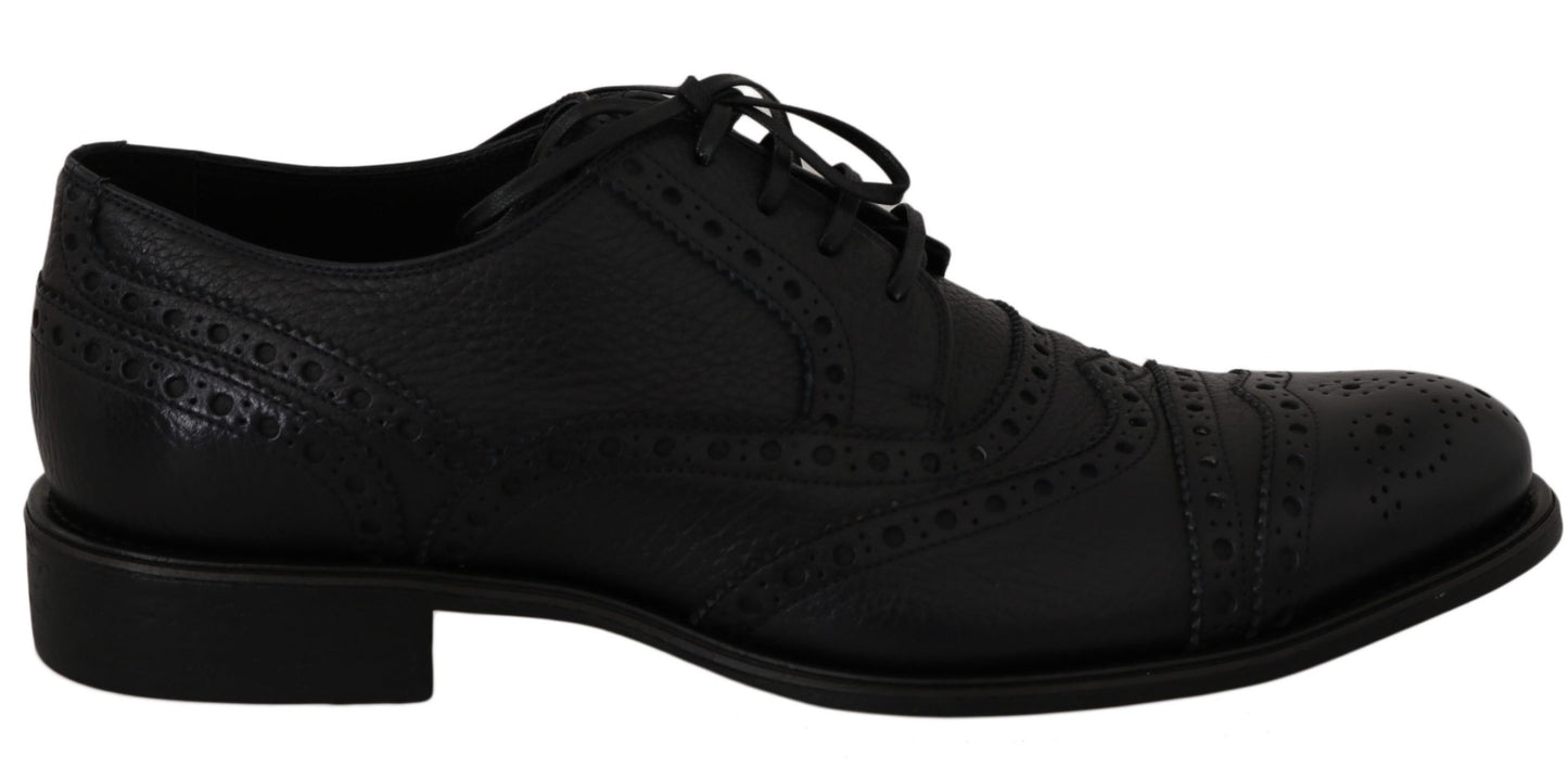 Blue Leather Wingtip Oxford Dress Shoes
