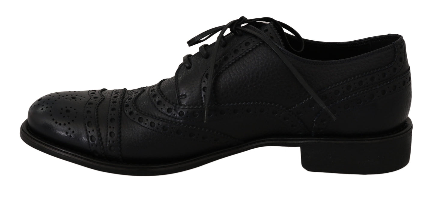 Blue Leather Wingtip Oxford Dress Shoes