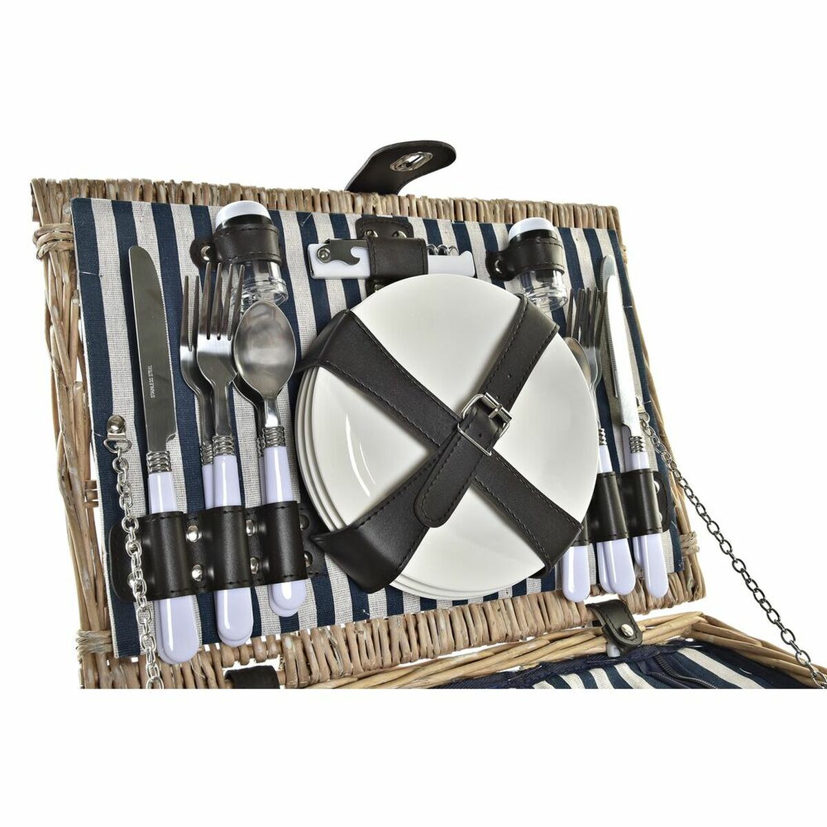 Picnickurv DKD Home Decor – Naturligt Flet med Blå Detaljer, til 4 personer