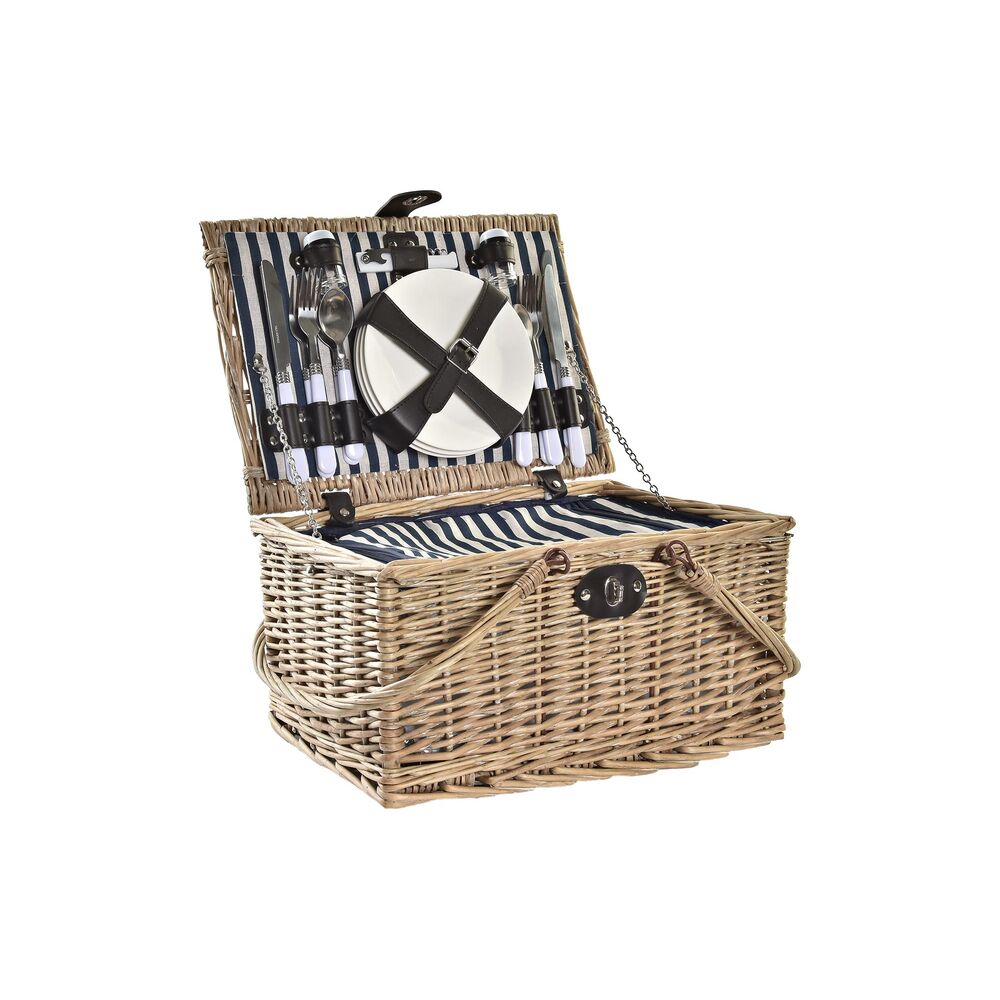 Picnickurv DKD Home Decor – Naturligt Flet med Blå Detaljer, til 4 personer