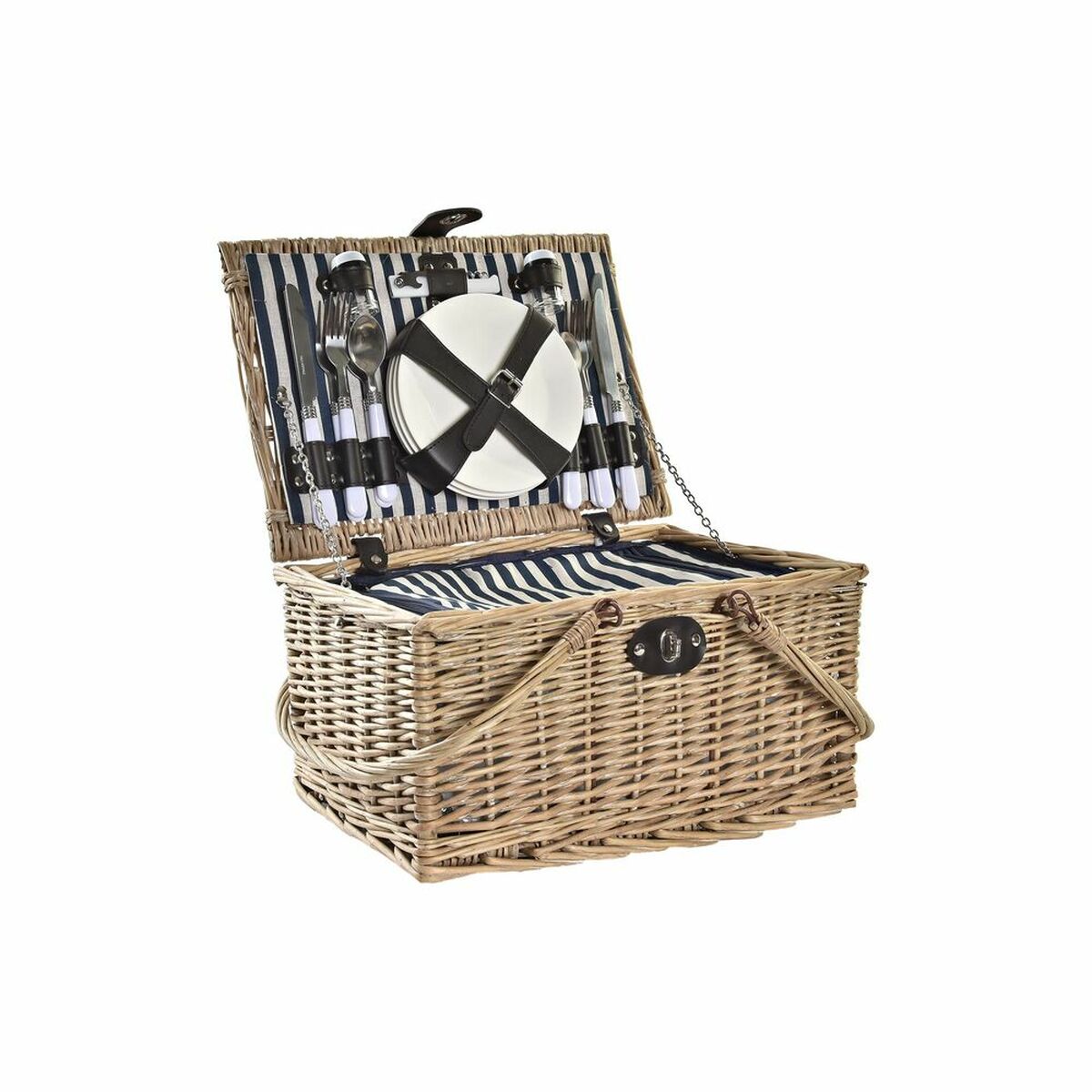 Picnickurv DKD Home Decor – Naturligt Flet med Blå Detaljer, til 4 personer