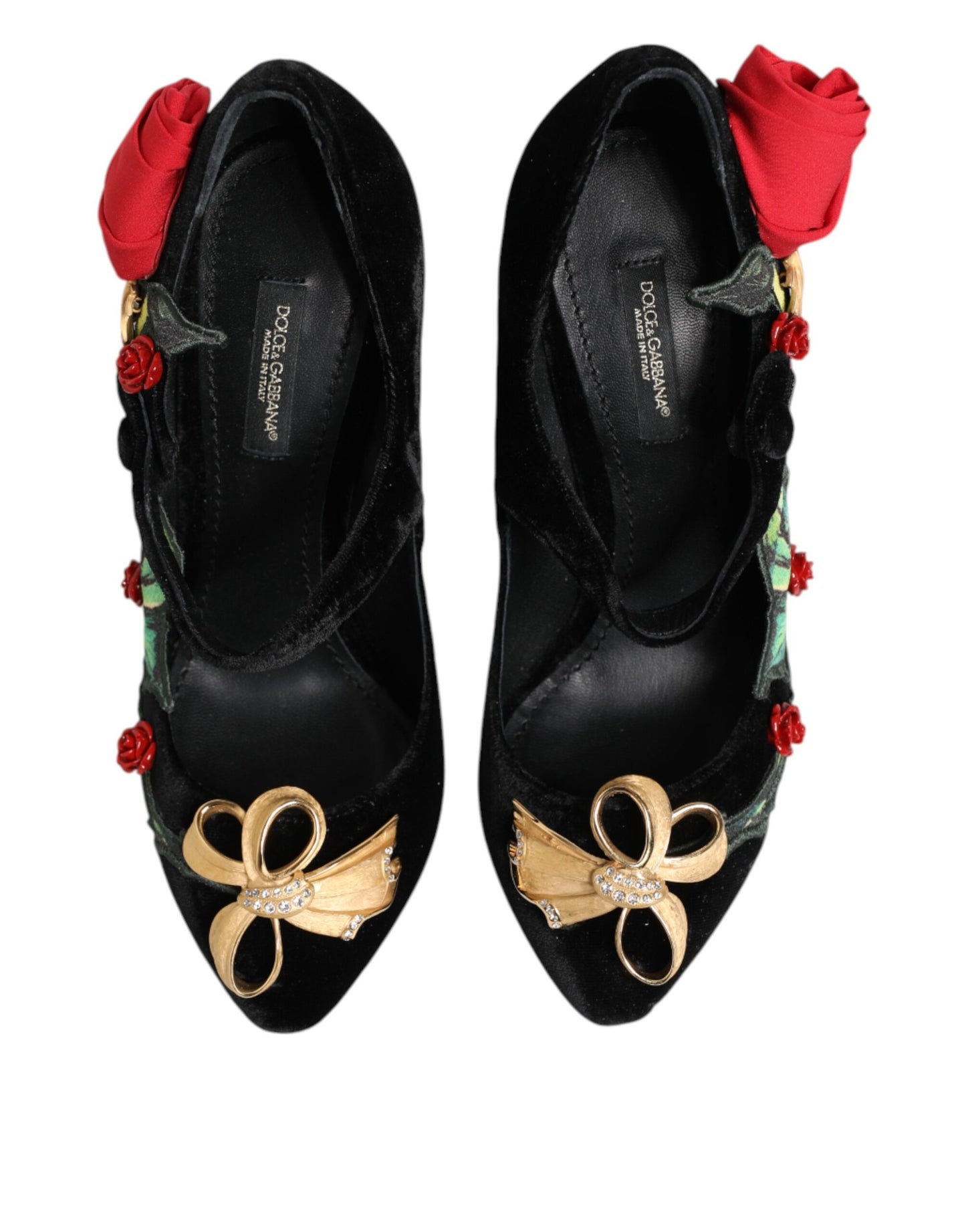 Black Roses Crystal Brooch Mary Jane Shoes