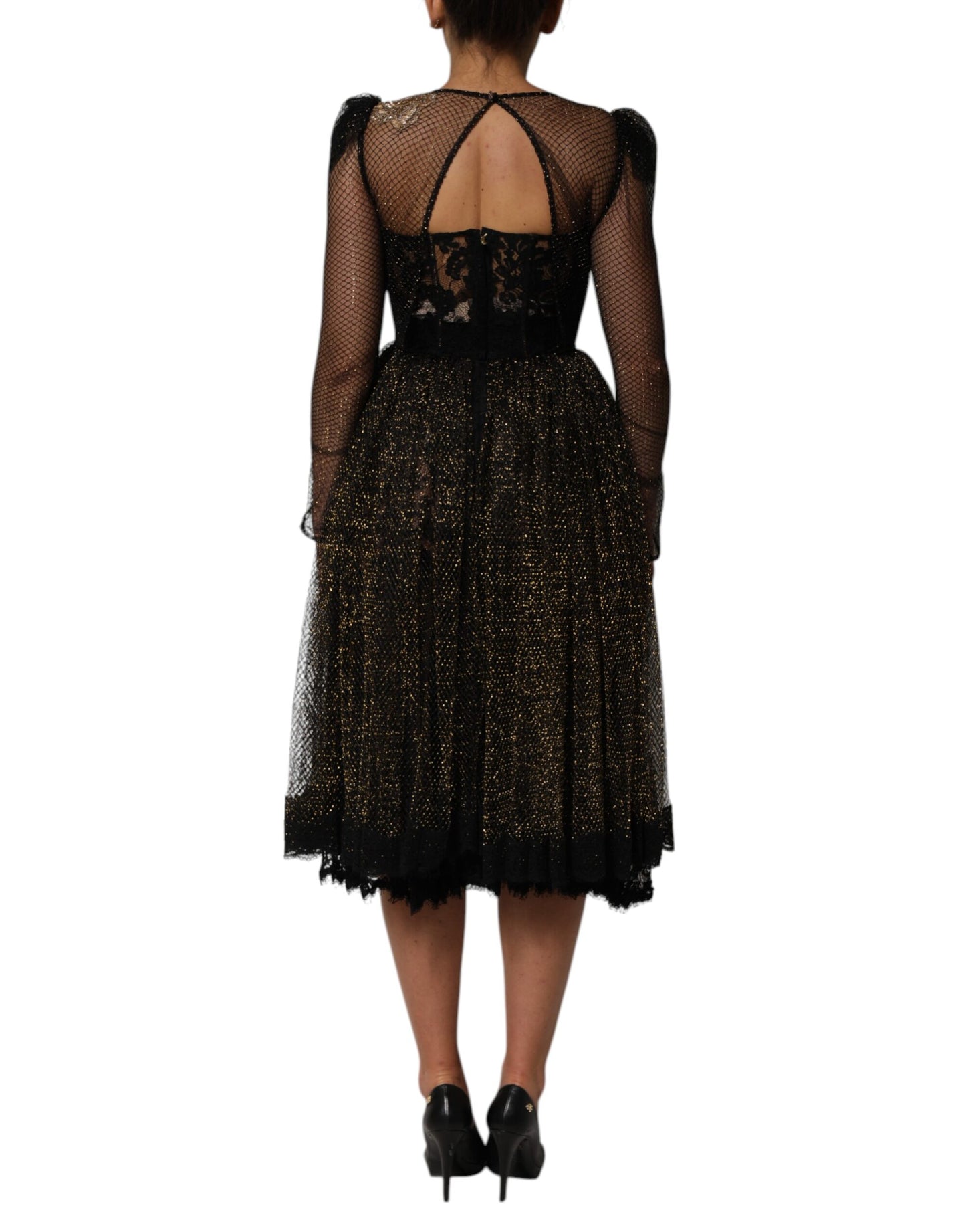 Black Crystal Heart Embellished A-line Dress
