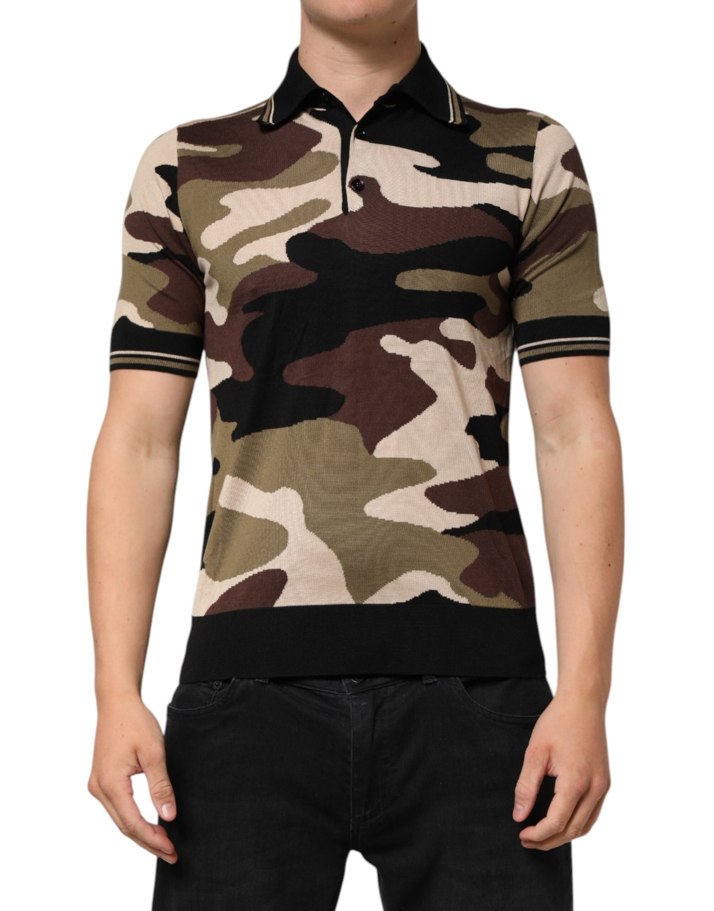 Camouflage Brown Silk Military Polo T-shirt