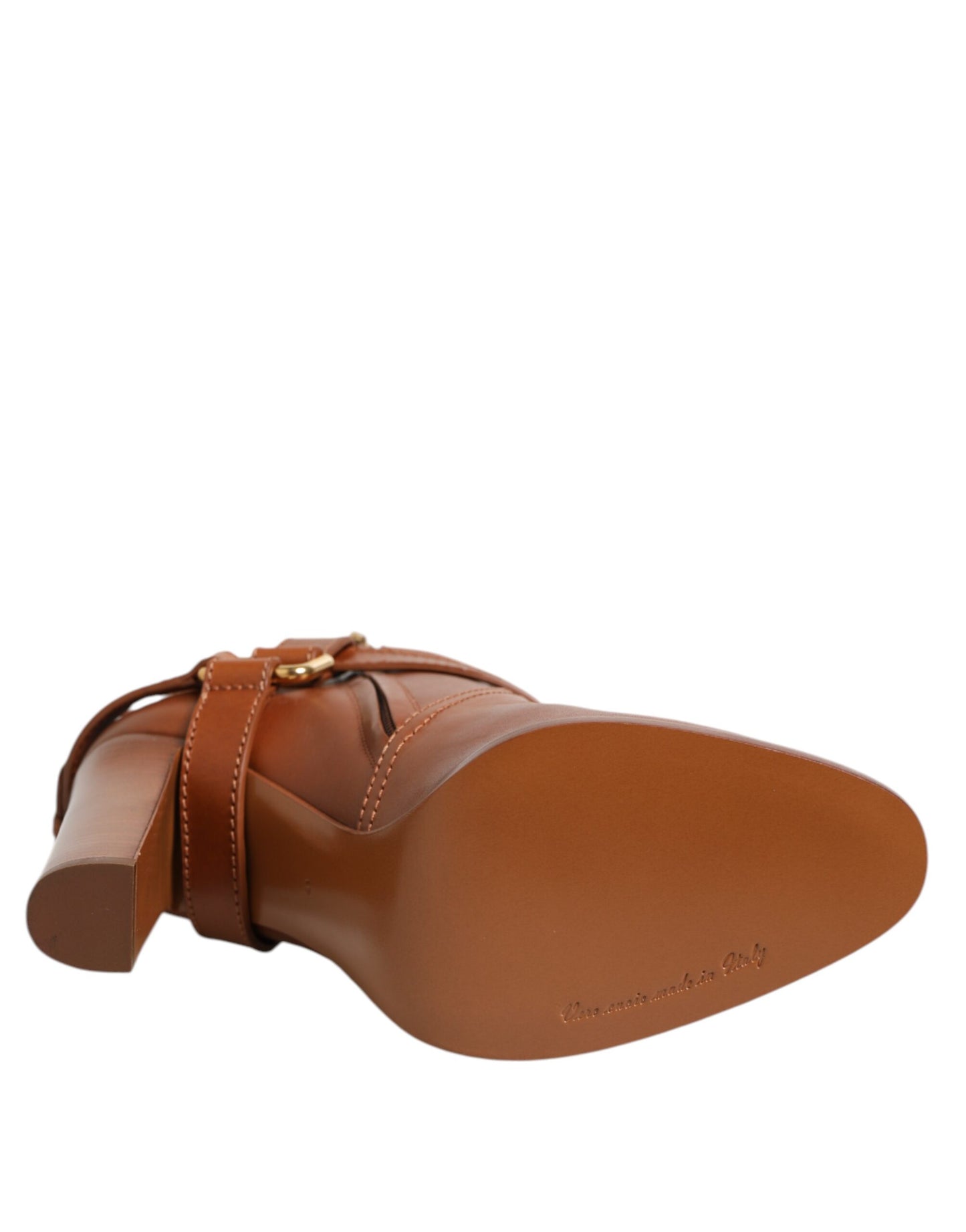 Brown Leather DG Logo Buckle Ankle Boots Shoes