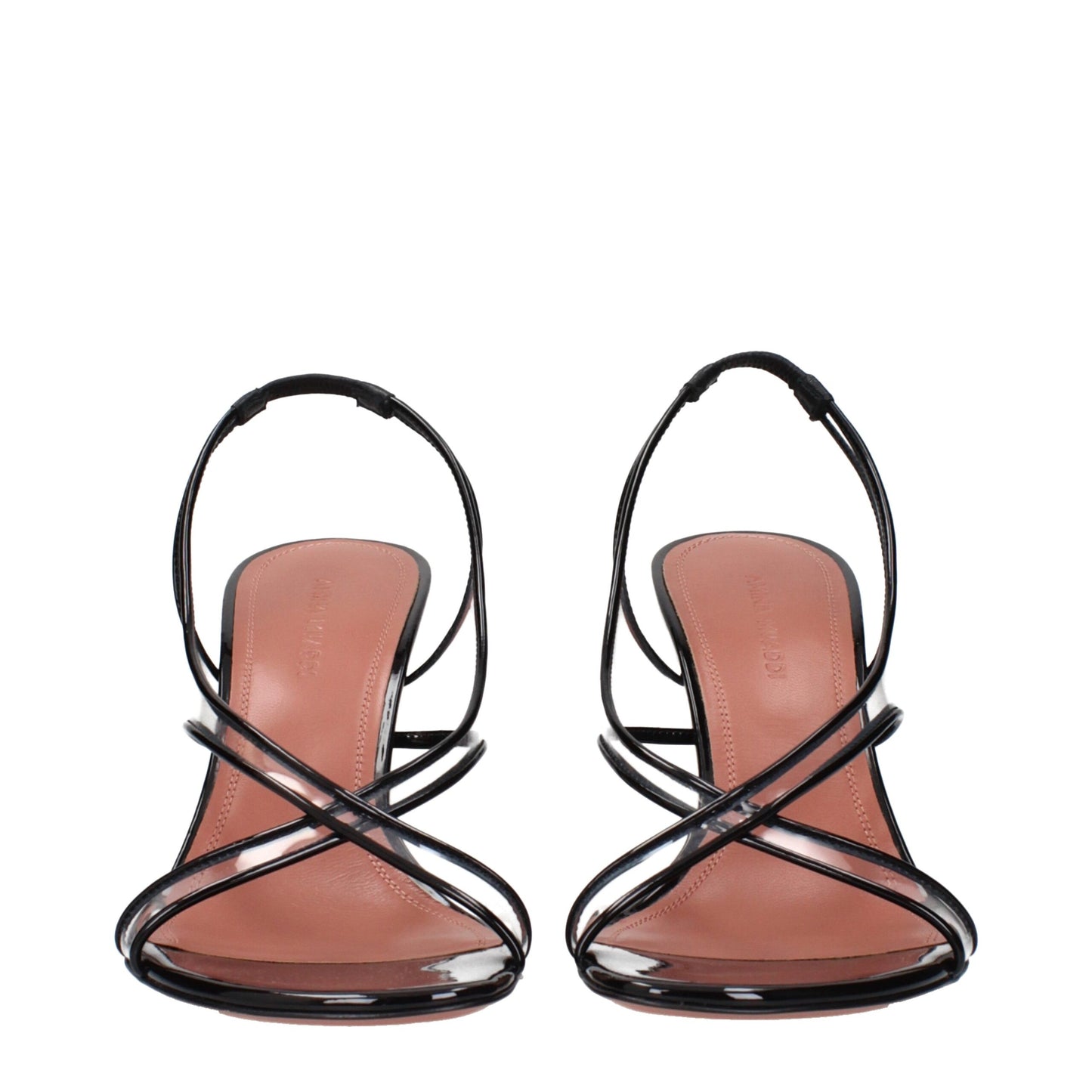 Black Leather Stiletto Heel Sandals