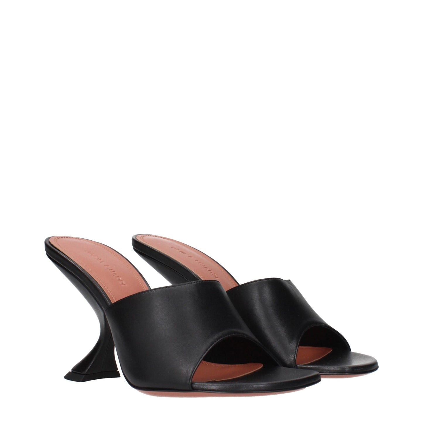 Black Leather Stiletto Heel Sandals