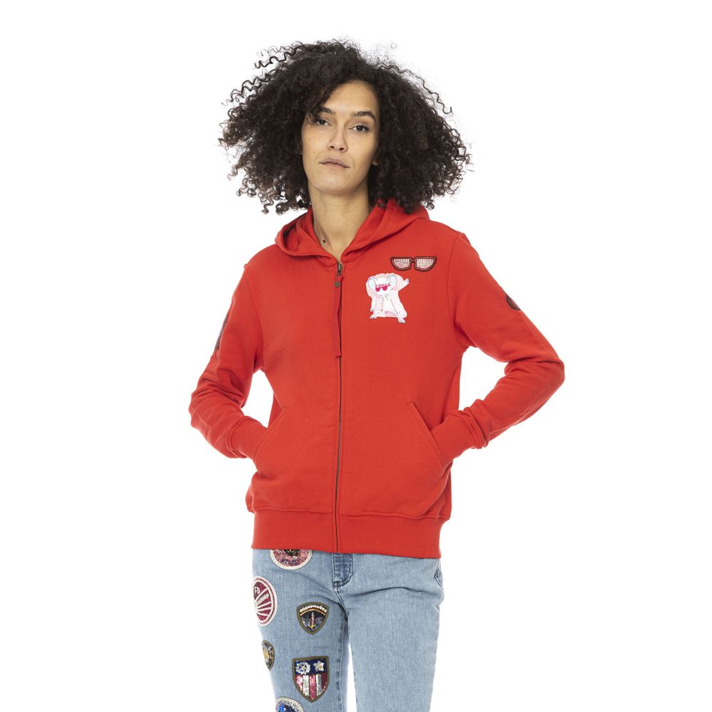Red Cotton Women Sweatshirt Top