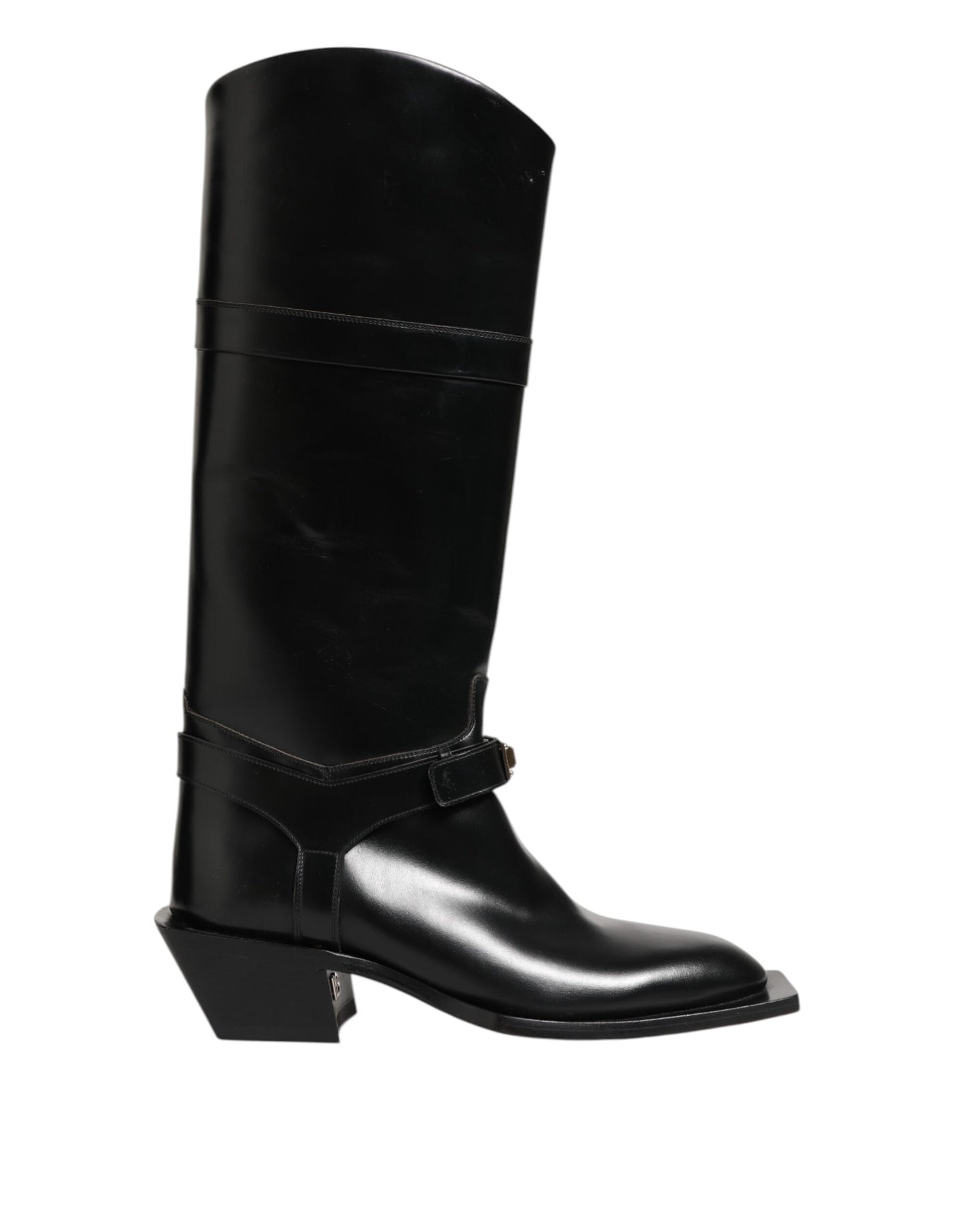 Black Logo Plaque Over The Calf Boots Shoes