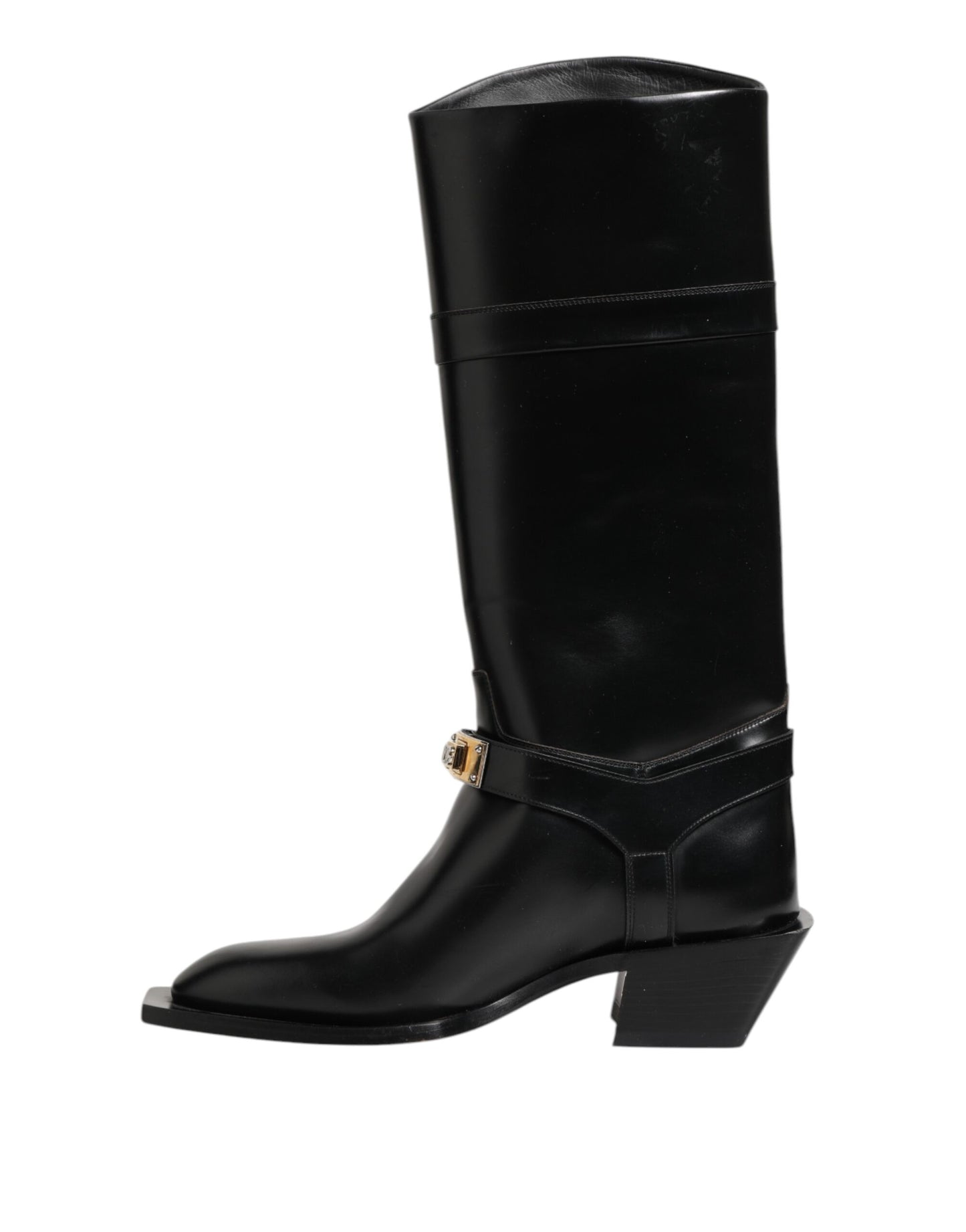 Black Logo Plaque Over The Calf Boots Shoes