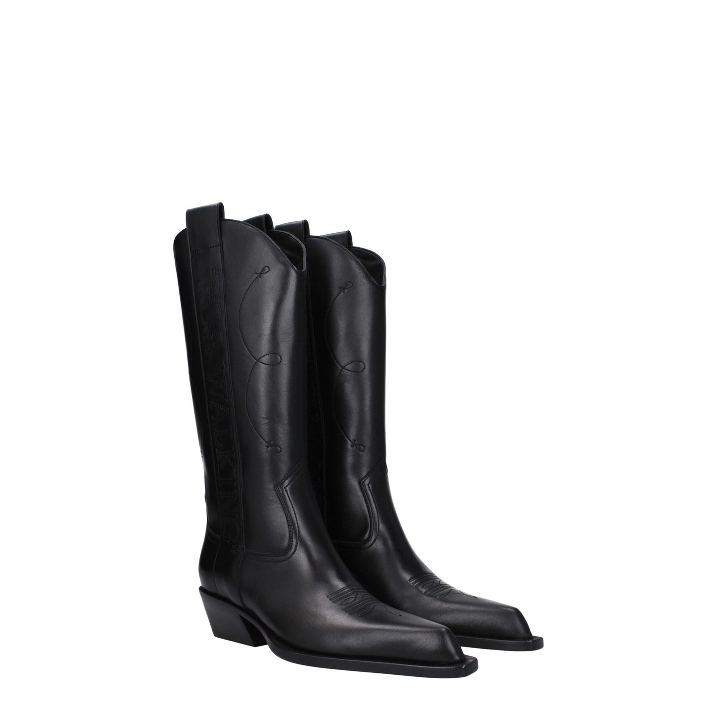 Black Leather High Heel Boots