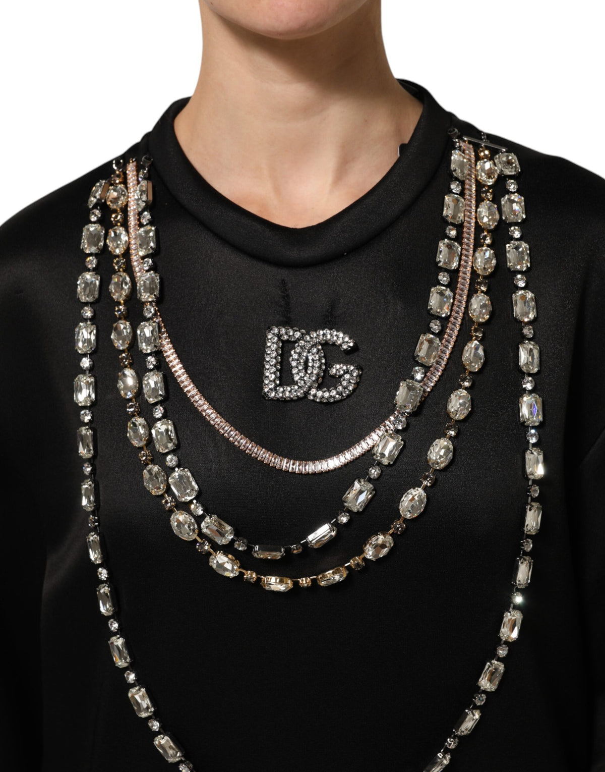 Black Necklace Crystal DG Logo Sweatshirt Sweater