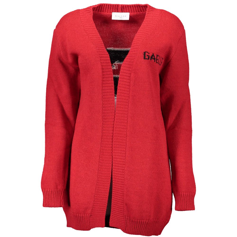 Red Acrylic Women Cardigan