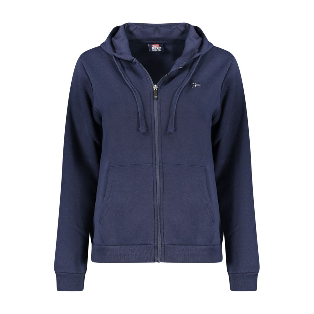 Blue Cotton Women Sweatshirt with Hood and Zip
