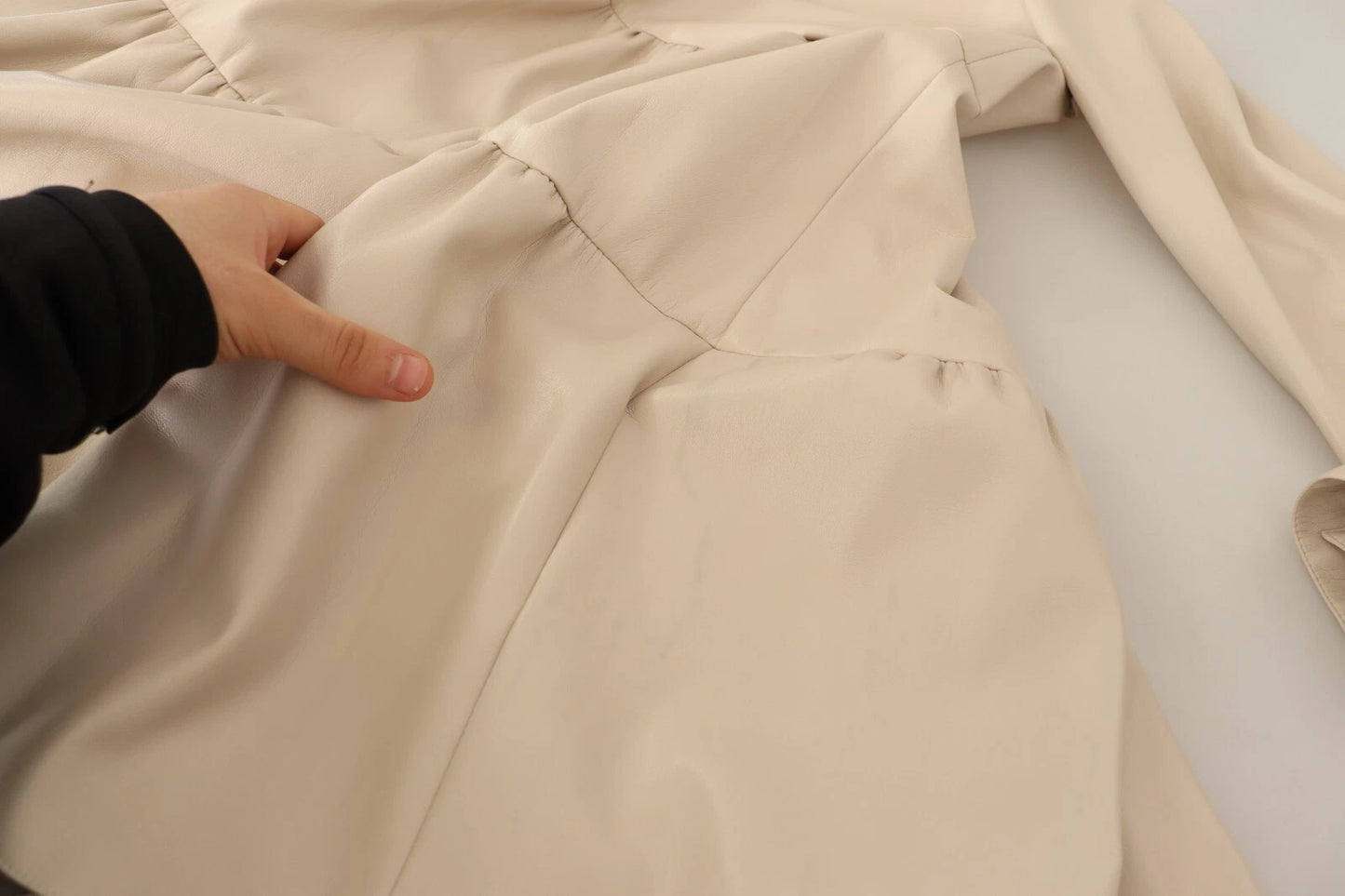 Leather Beige Long Sleeves Collared A-line Mini Dress