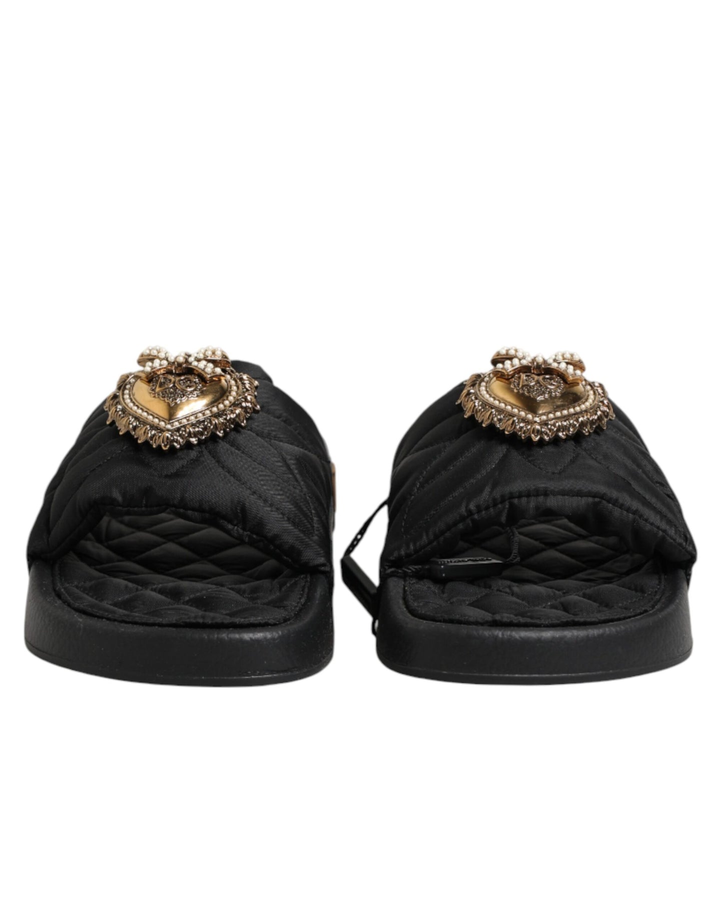 Black Devotion Matelassé Leather Slides Shoes