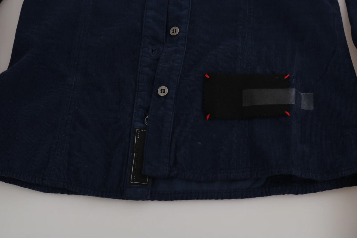 Cotton Blue Corduroy Long Sleeves Shirt Top Blouse