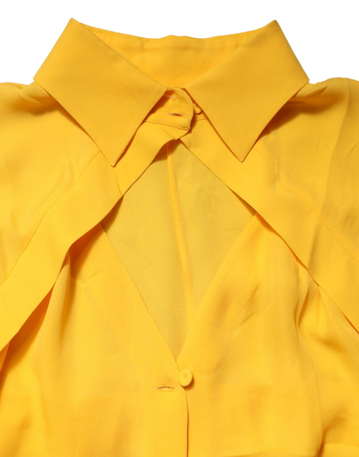 Yellow Silk Collared Long Sleeves Top