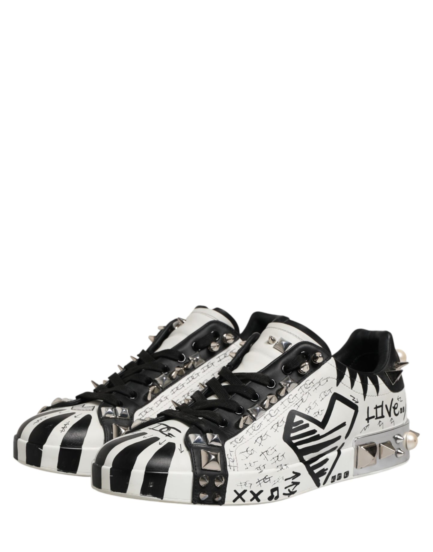 Black White Studded Low Top Sneakers Shoes