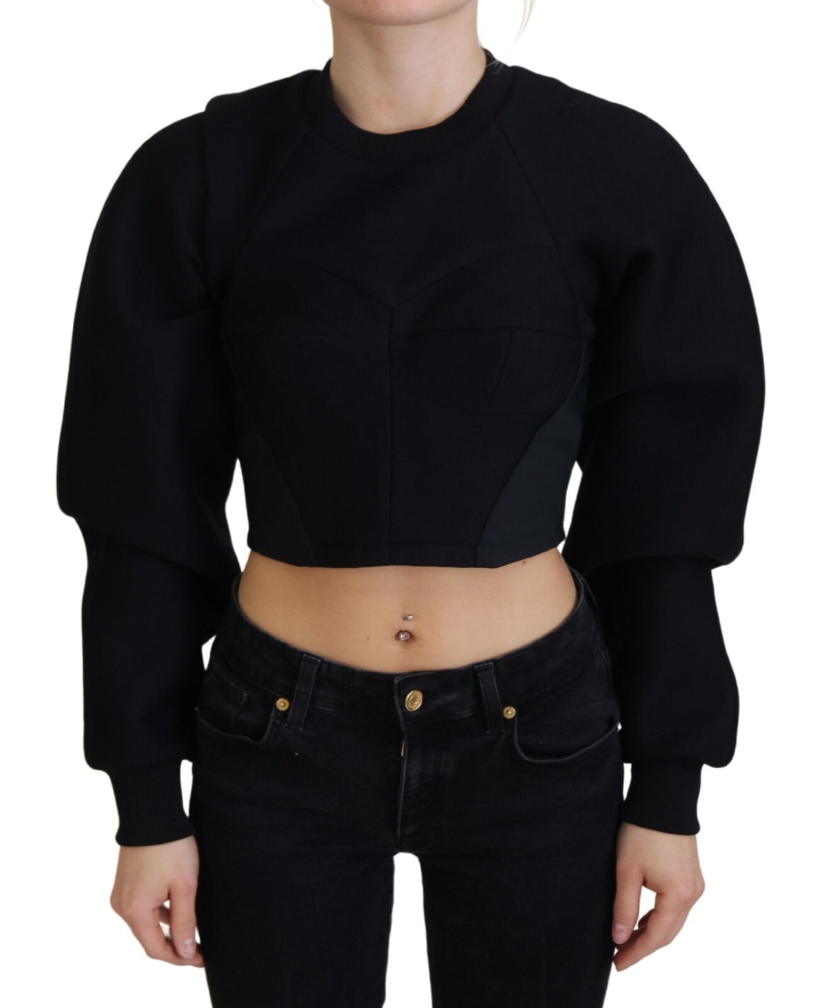 Black Cropped Zipper Back Sweatshirt Sweater