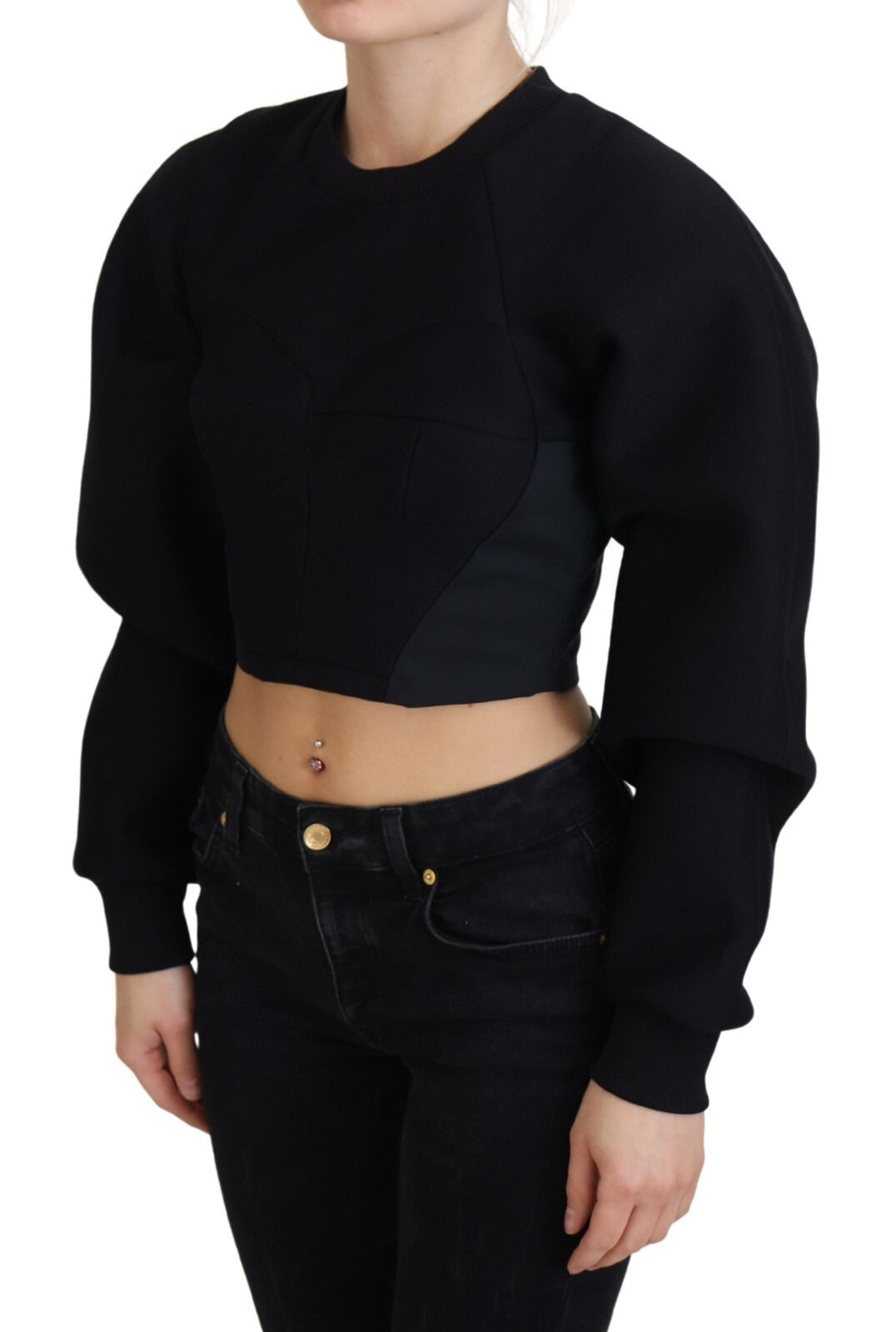 Black Cropped Zipper Back Sweatshirt Sweater